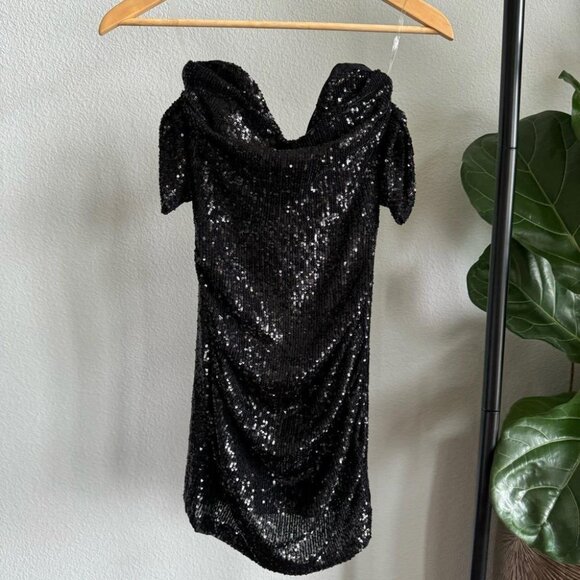 Nookie Black Sophia Mini Dress Sequin Off the Shoulder Size S NWT - Picture 4 of 11